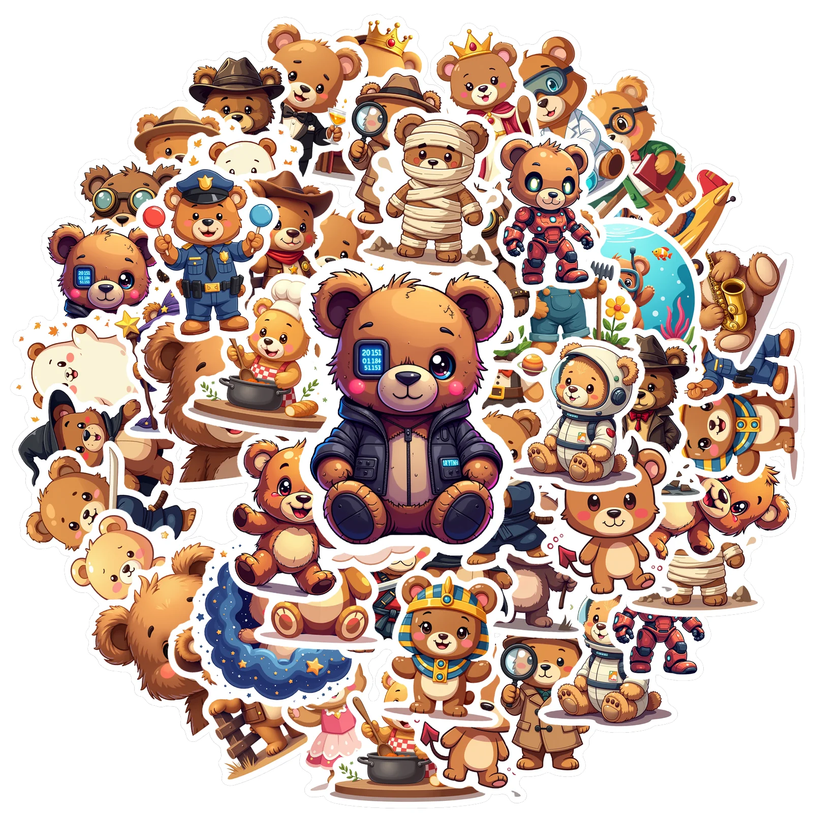 35pcs-50pcs Decals Bear Cartoon Stickers Stationery Stickers DIY Stickers For Laptop Guitar Phone