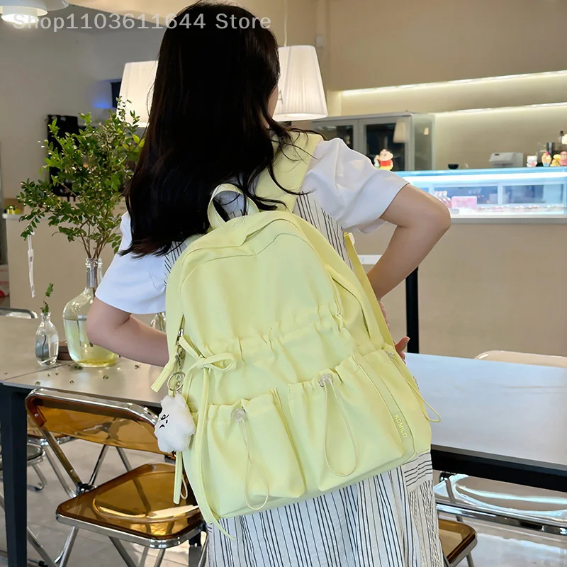 

Minimalist Solid Bowknot Students Schoolbag Tutoring Bag Large Capacity Nylon Knapsack Waterproof Outdoor Travel Backpack Tote