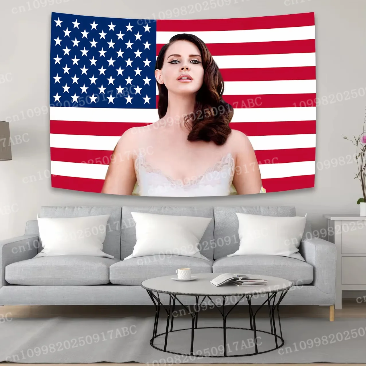 نسيج لانا ديل ري أو نسيج العلم مطبوع في الهواء الطلق للديكور نسيج مغني البوب الأمريكي الجدار الديكور نسيج المنزل