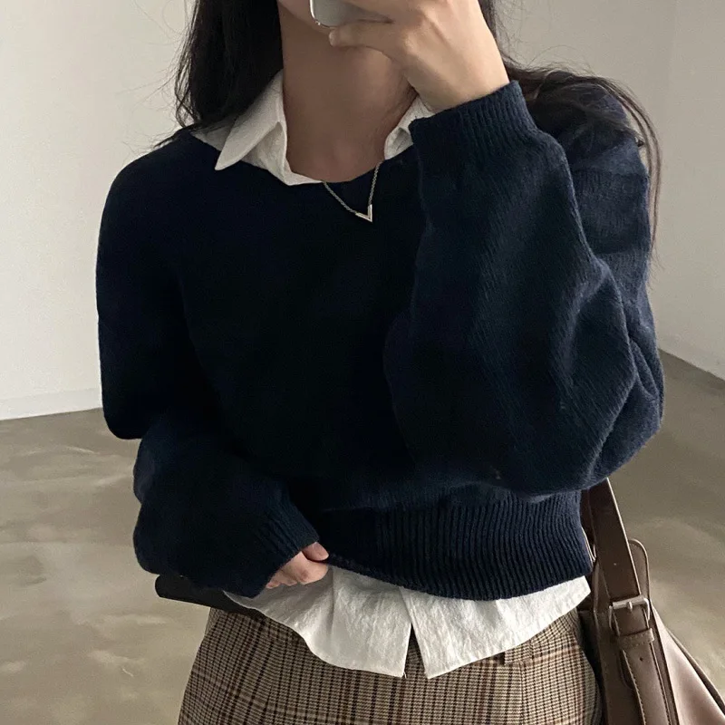 

FL Laid-ba Sle ort Knit Sweater Long Sve Inner Wear Top Warmth Design Autumn Winter Women's Faion Layering Clothing 2026 New
