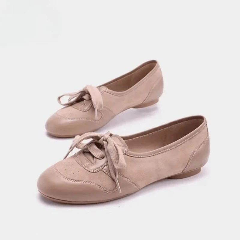 Women's Flats Ballet Flats Lace Up Round Toe Comfortable Flat Shoes Elegant Office Daily Beige Nude Women's Shoes Spring Autumn