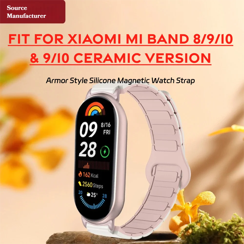 Adjustable Magnetic Band for Xiaomi Mi Smart Band 8 9 10 Ceramic Edition Bracelet Armor Style Skin-friendly Silicone Sport Strap