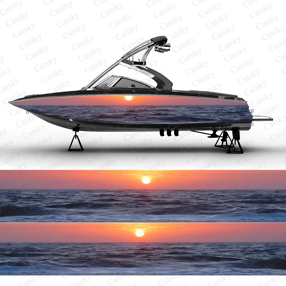 sunset beach waves Abstract Graphic Boat Stickers Vinyl Wrap Paint Decals Boat Water Sports Boat Wrap Decals Stickers