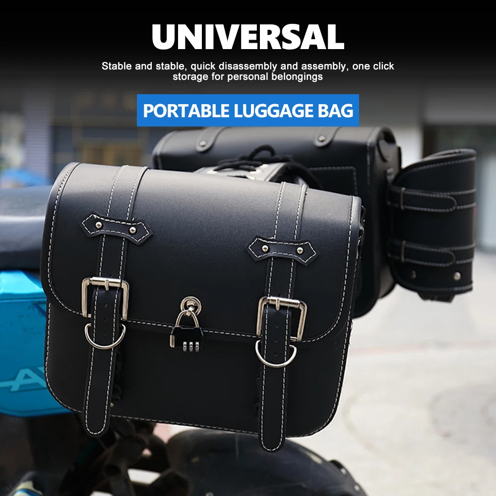 Motorcycle Saddle Bag Dual Strap Buckle Anti‑Theft Lock Large‑Capacity Side Storage Universal For Cruiser Street Bike Mod Parts