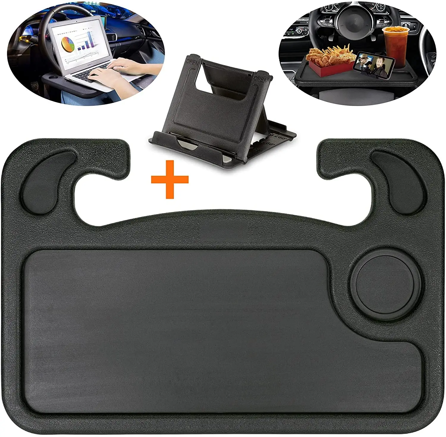 Car Interior ABS Tray Table Steering Wheel Desk Holder with Cell Phone Stand for Food Eating Laptop & Tablet Use