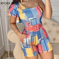 Kobiety Playsuit Colorblock zimne ramię Skinny Romper Casual Look dla kobiet 2021