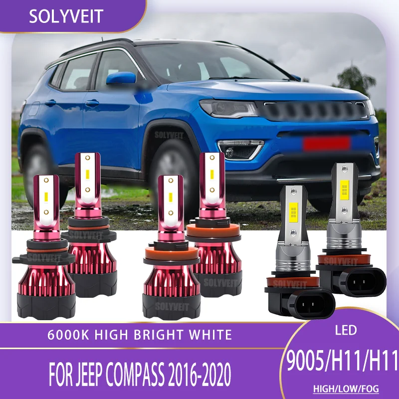 

High-Quality LED Cars Headlight Bulbs Foglamp Kit 9005 H8 H9 HIGH LOW Fog 6000K For Jeep Compass 2016 2017 2018 2019 2020