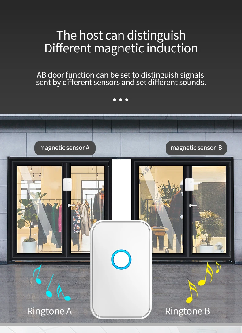 CACAZI wireless door buzzer 918 feet /280 meters range 52 melody alarm windows C58 home security magnetic sensor store alarm