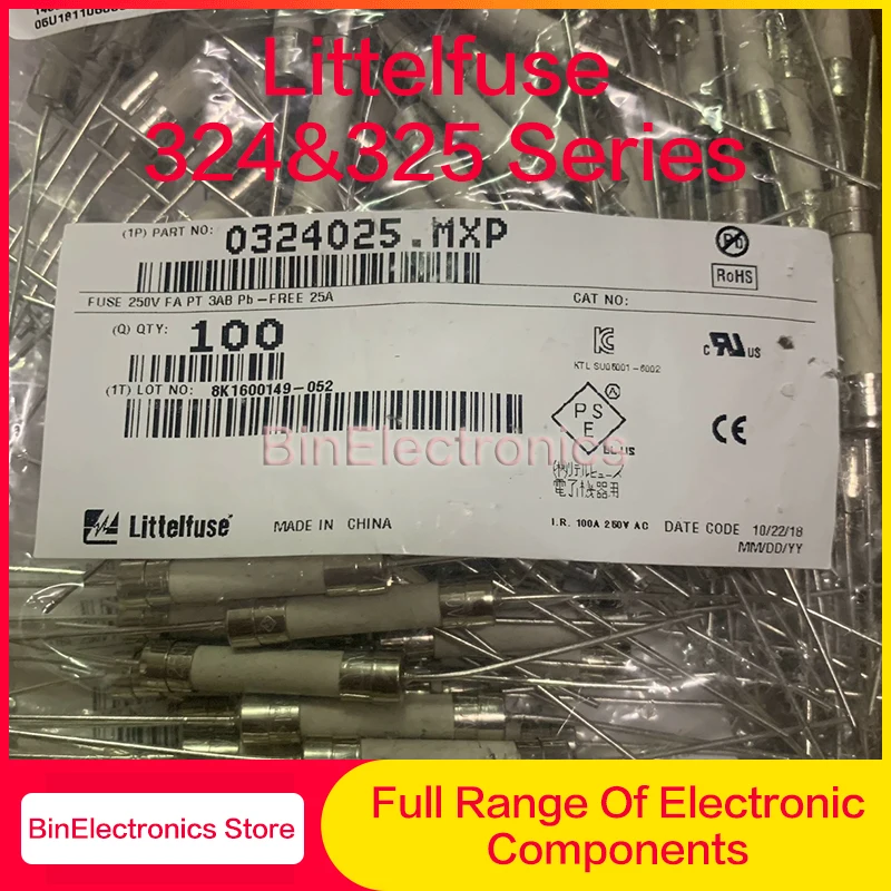 5PCS Littelfuse Ceramic Fast Acting Fuse With Leads 3AB 6.3x32MM 250V 10A 12A 15A 20A 25A 30A 324 Axial Lead Fuse 324&325 Series