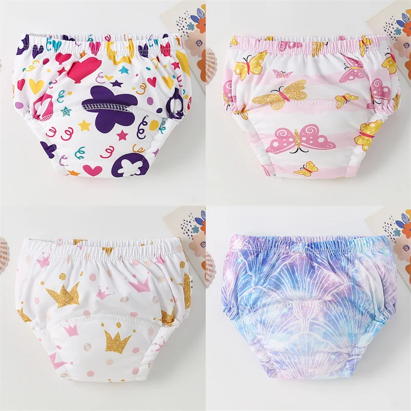 4PCS Baby Training Pants Toddler Girl Cartoon Polyester Cotton Underwear Cloth Panties Reusable Waterproof Potty Learning Diaper