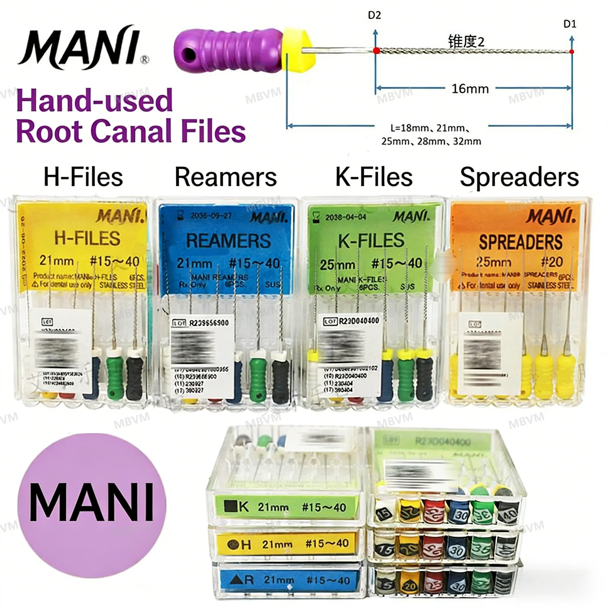 

Оригинальные и долговечные эндодонтические файлы MANI K-File, ручные расширители для корневых каналов из нержавеющей стали для длительной эксплуатации, оригинал