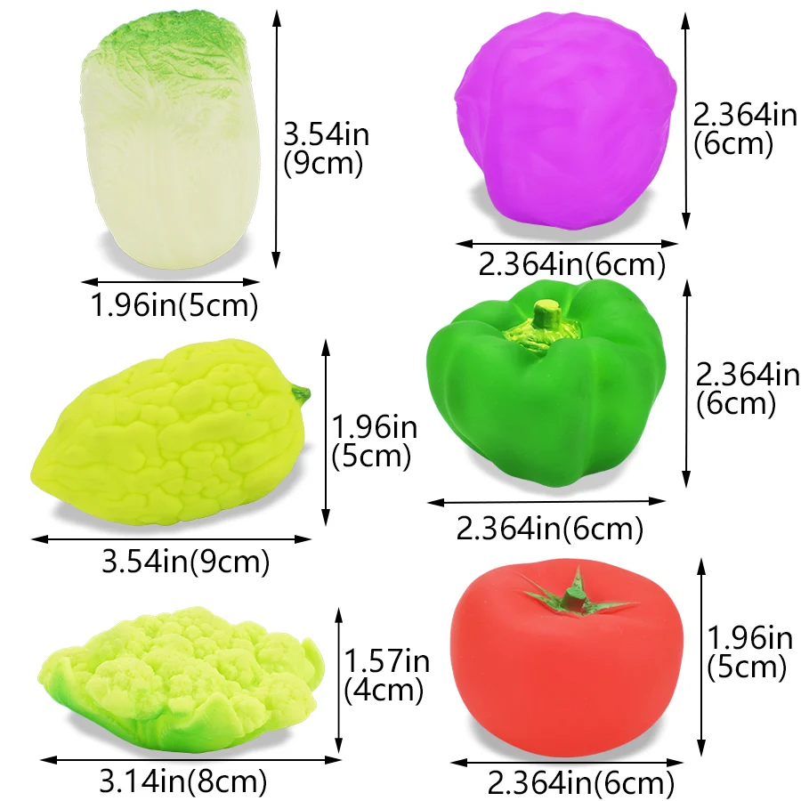 6 Pcs Mixed Vegetables Soft Floating Rubber Bath Toys for Baby Bath Toy Colorful  Squeeze Sound Squeaky Kids Swimming Toys