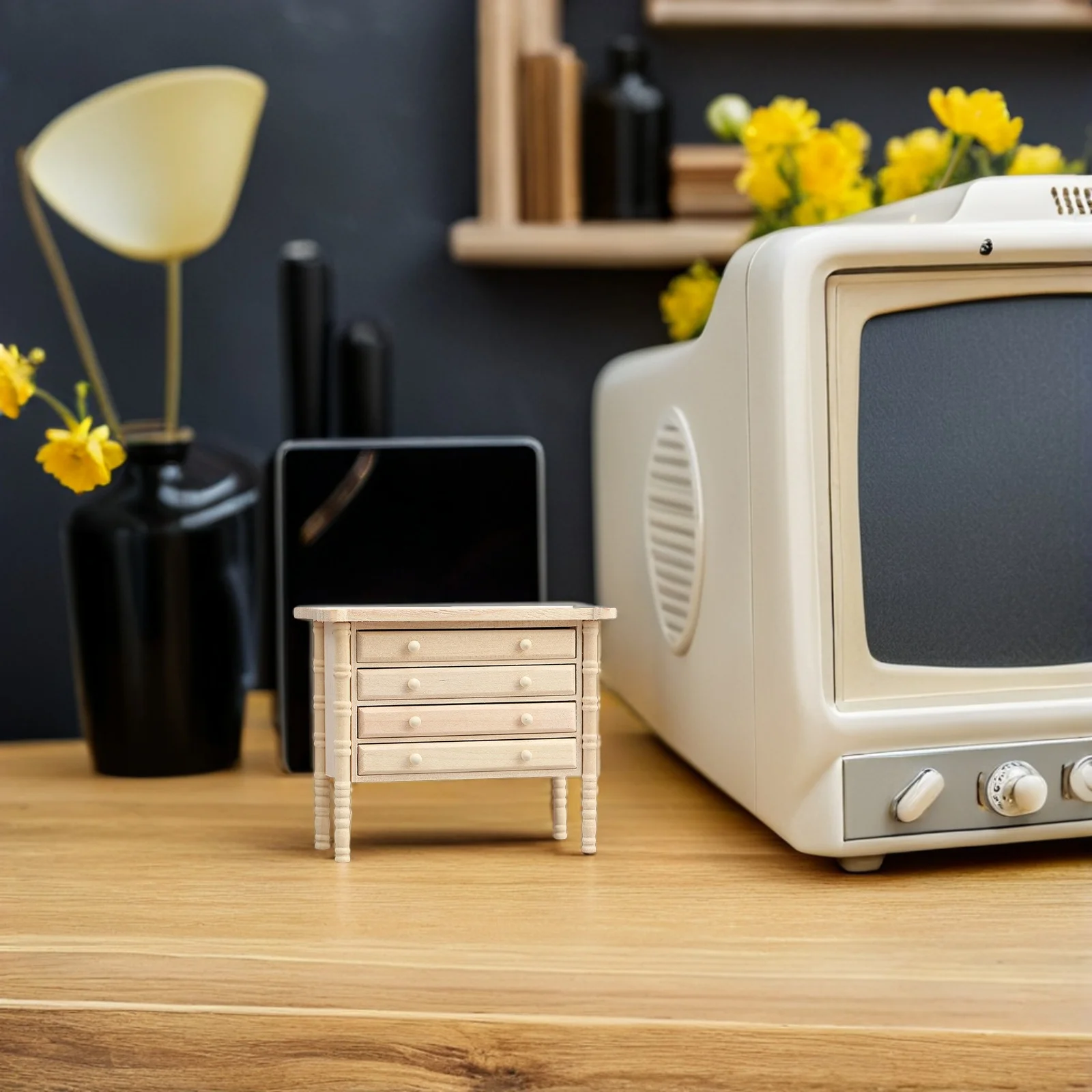 미니 나무 서랍장 인형의 집 가구 서랍장 책상 DIY 작은 장식 마이크로 장면