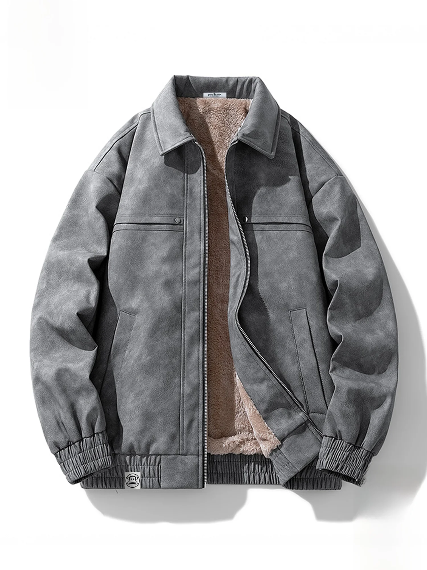 

Мужская зимняя куртка Paul Frank 2025: Новая модная модель свободного кроя с флисовой подкладкой, в мотоциклетном стиле, теплая, молодежная, из искусственной кожи.