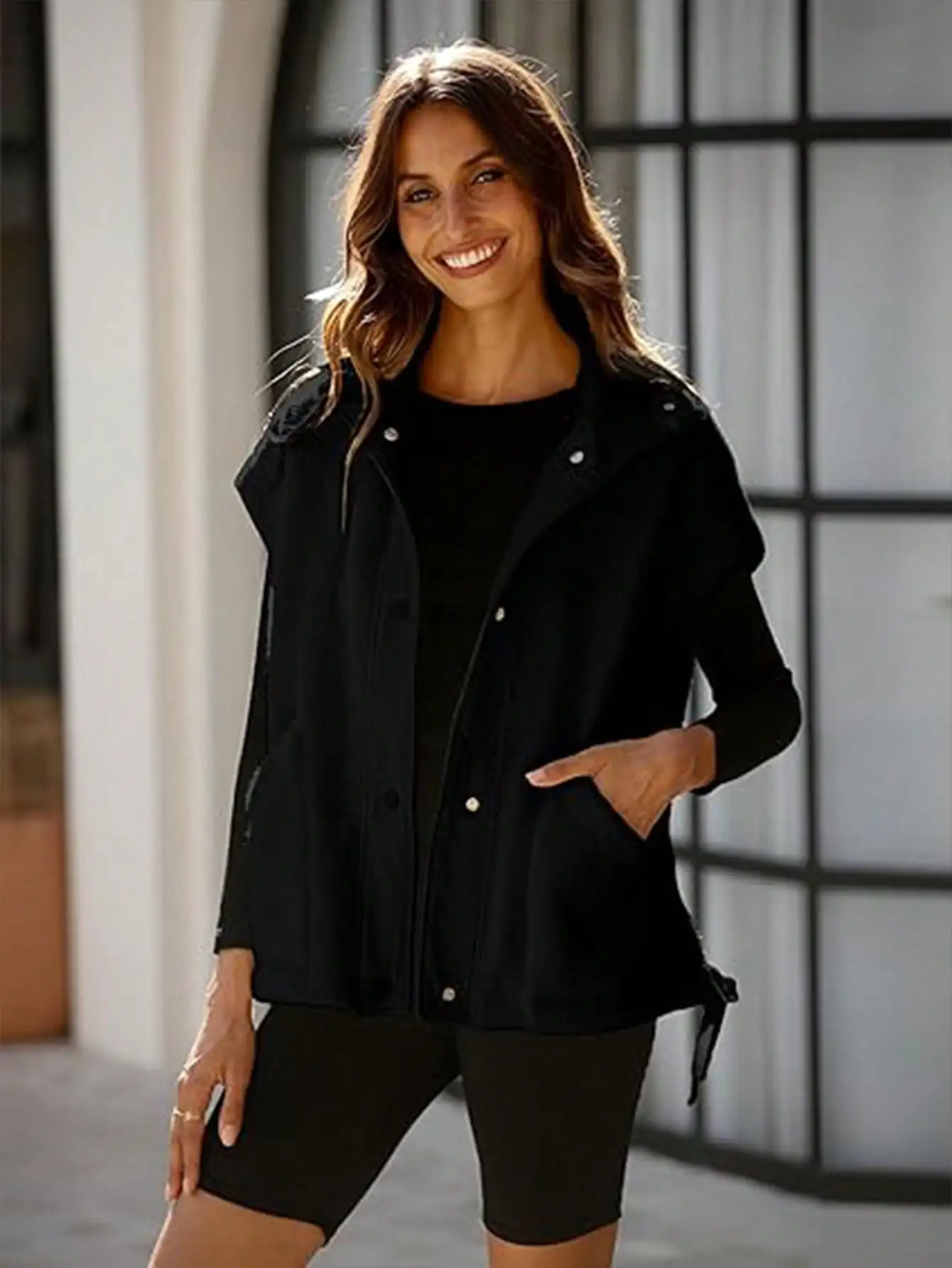 

Women's Oversized Warm Winter Vest, Thanksgiving Outfit Women, Sleeveless Casual Button Down Piecing Fuzzy Sherpa