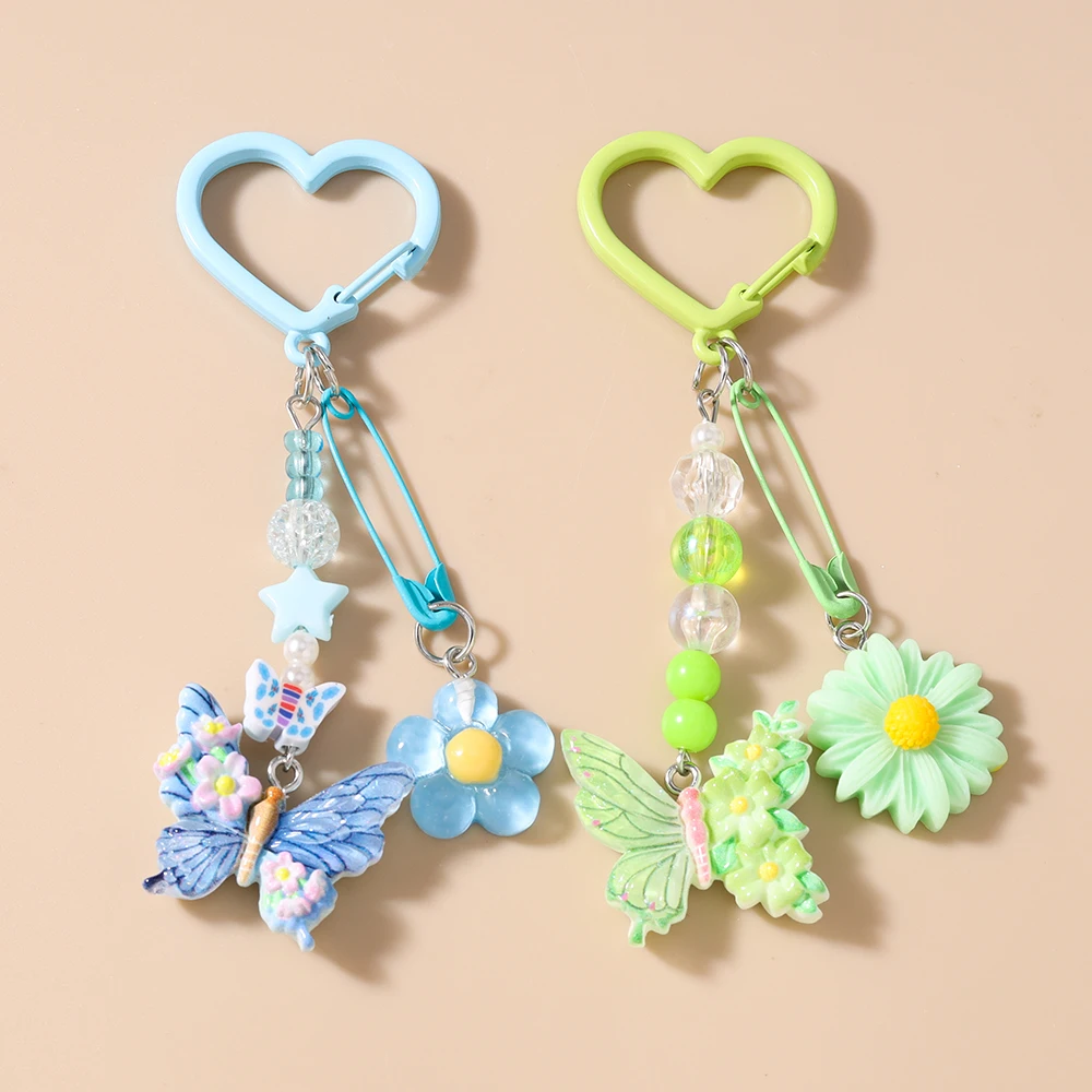 

Pretty Resin Butterfly Key Chain Women Girls Flower Key Ring Pendants for Handbag Charms DIY Kid's Jewelry Gifts