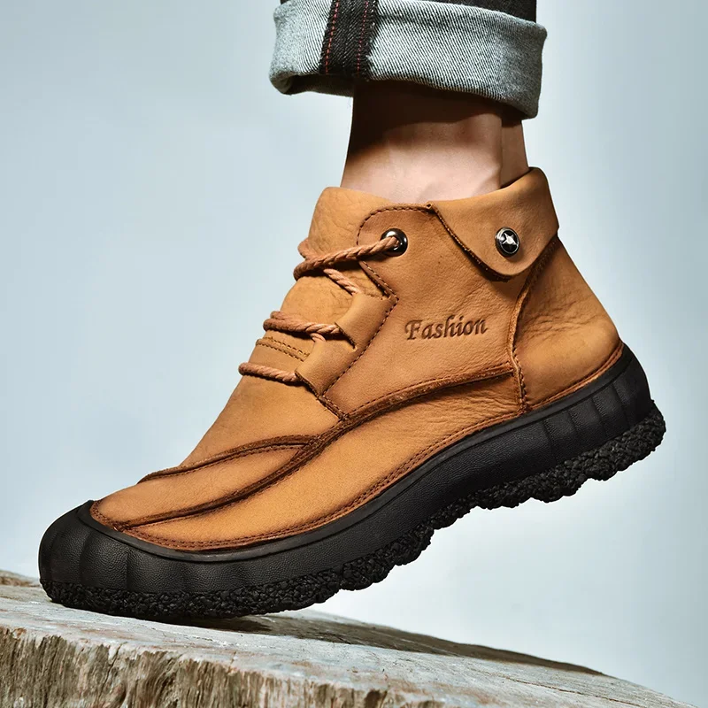 Nieuwe Collectie Echte Leren Heren Laarzen Handgemaakte Enkellaarzen Comfortabele Wandelschoenen Man Outdoor Schoenen Casual Warm Winter Laarzen