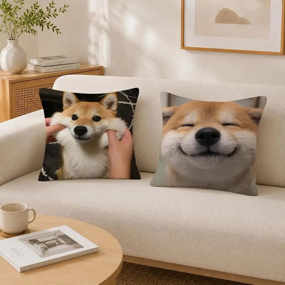 Pattern Cute Shiba Inu Cushion Cover Soft Fluffy Short Plush  Pillow Case  Sofa Bed Home Decor