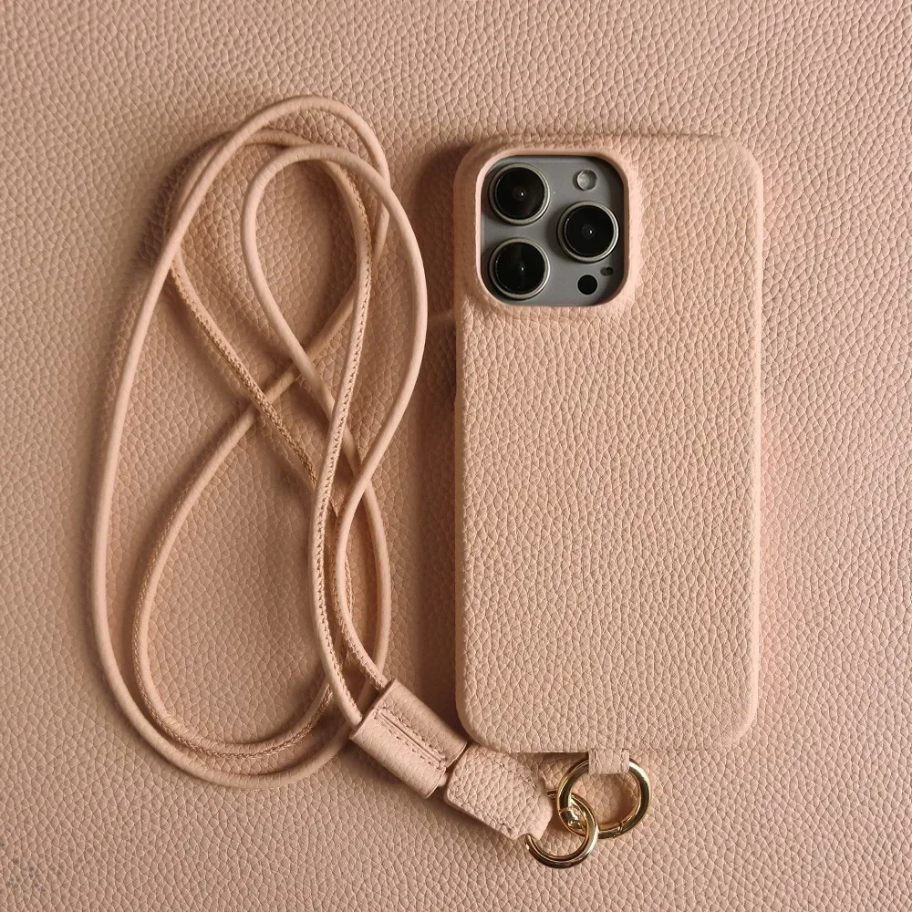 Luxe Koeienhuid Lederen Case Voor iPhone 16 Pro Max 15Pro 11 13 12pro 14Pro 14 Band Crossbody Lanyard telefoon Cover Coque