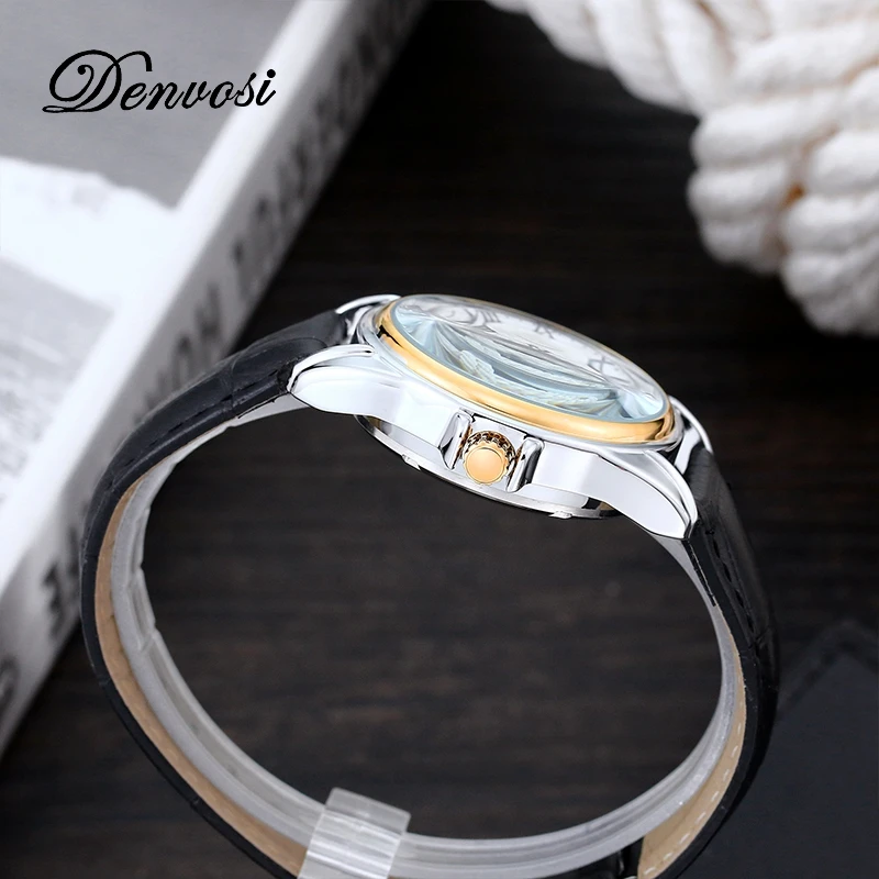 DENVOSI Top Brand Luxury Automatic Mechanical Watches Transparent Fashion Waterproof Male Skeleton Wrist Watch With Luminous