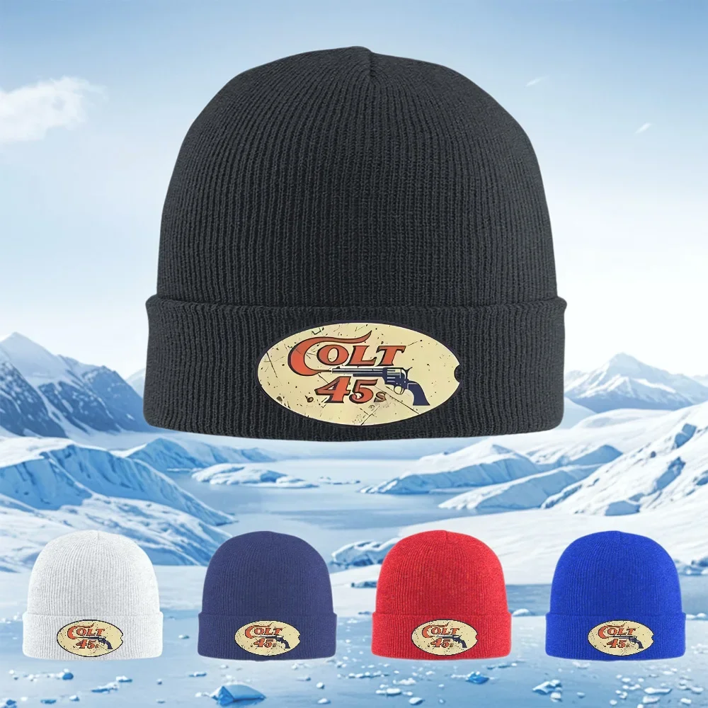 2026 Colt handgun forty five iconic vintage design Men Women Unisex Knitted Hat Beanie Pullover Cap Winter Thermal Warm Christma
