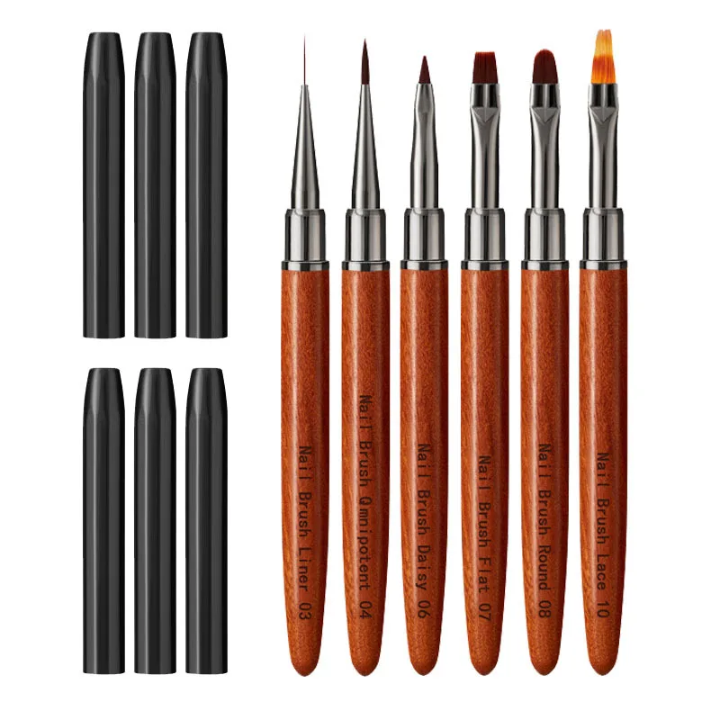 Set di pennelli per nail art con manico in legno di sandalo da 12 pezzi Pennelli di precisione per dettagli, rivestimenti, disegni a strisce di fiori NAB091