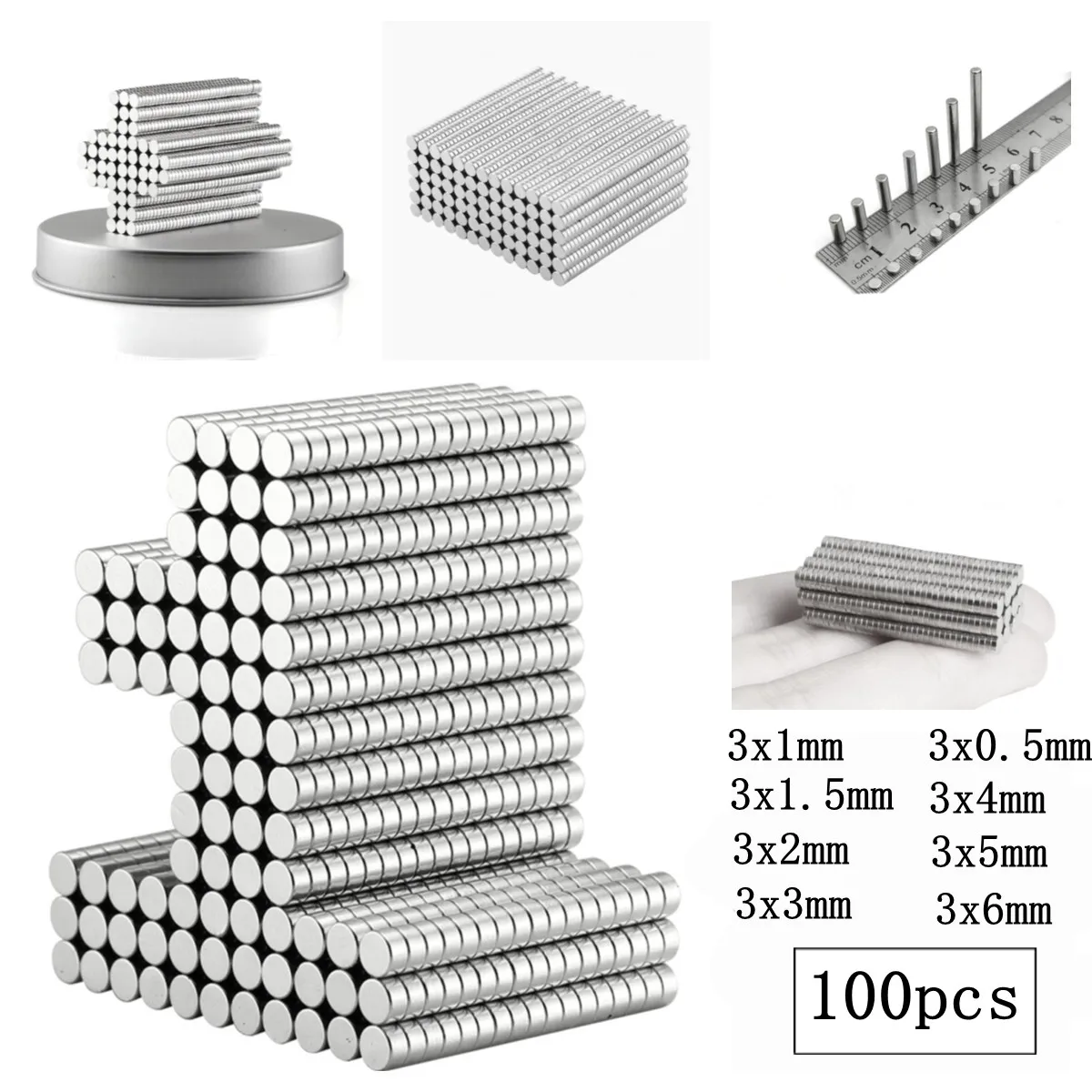 

100Pcs Mini Small N35 Round Magnet 3x1 3x1.5 3x2 3x4 3x5 3x6 mm Neodymium Magnet Permanent NdFeB Super Strong Powerful Magnets