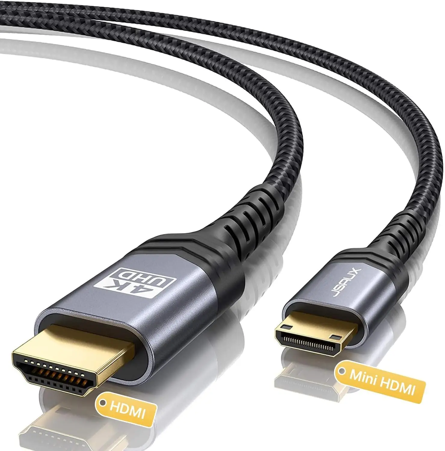 Mini HDMI to HDMI Cable 6FT, 4K 60Hz, Braided Aluminum Shell, for Camera, Tablet, Laptop