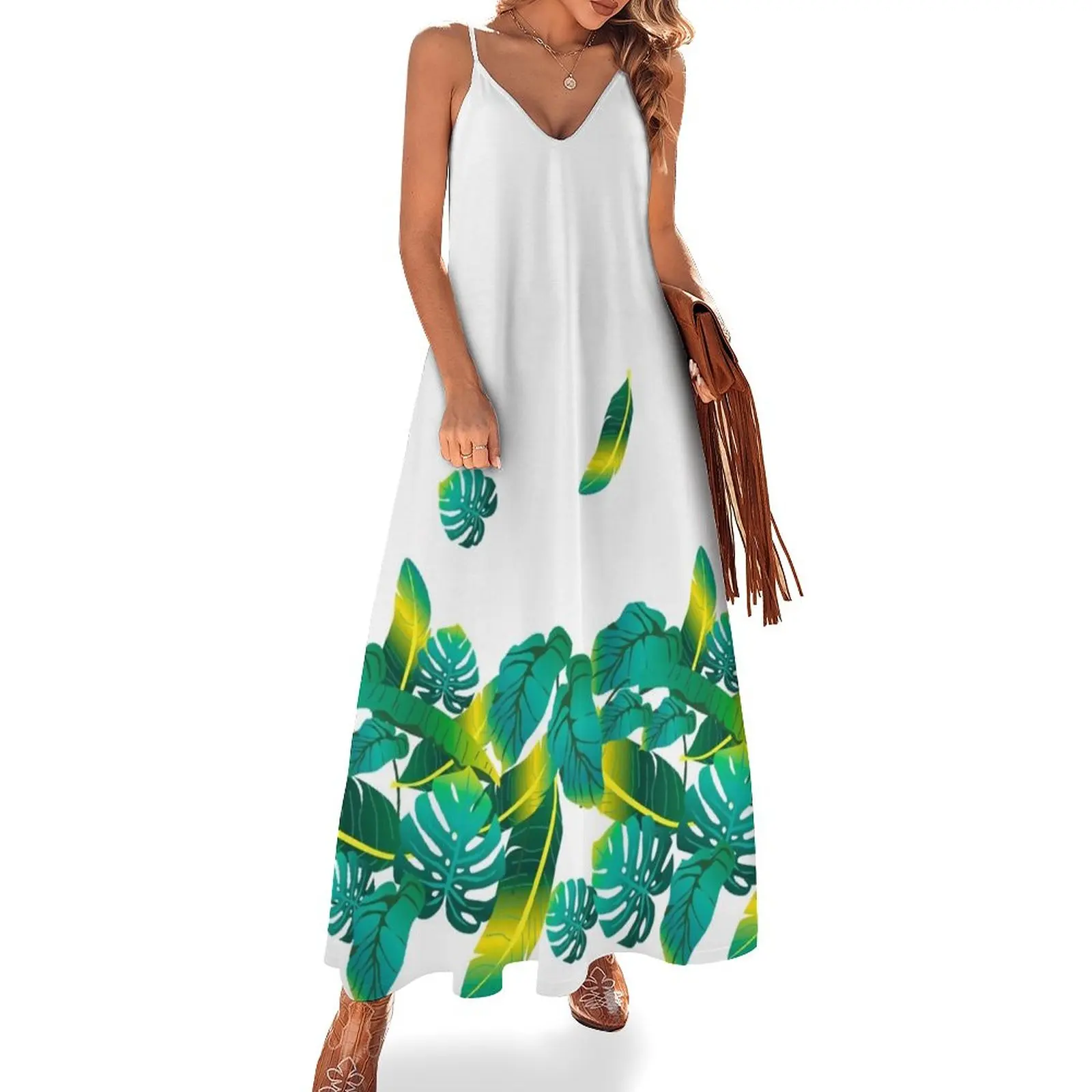 

GREEN LEAVES DIGITAL ART Sleeveless Dress birthday dresses for women Women's summer dress