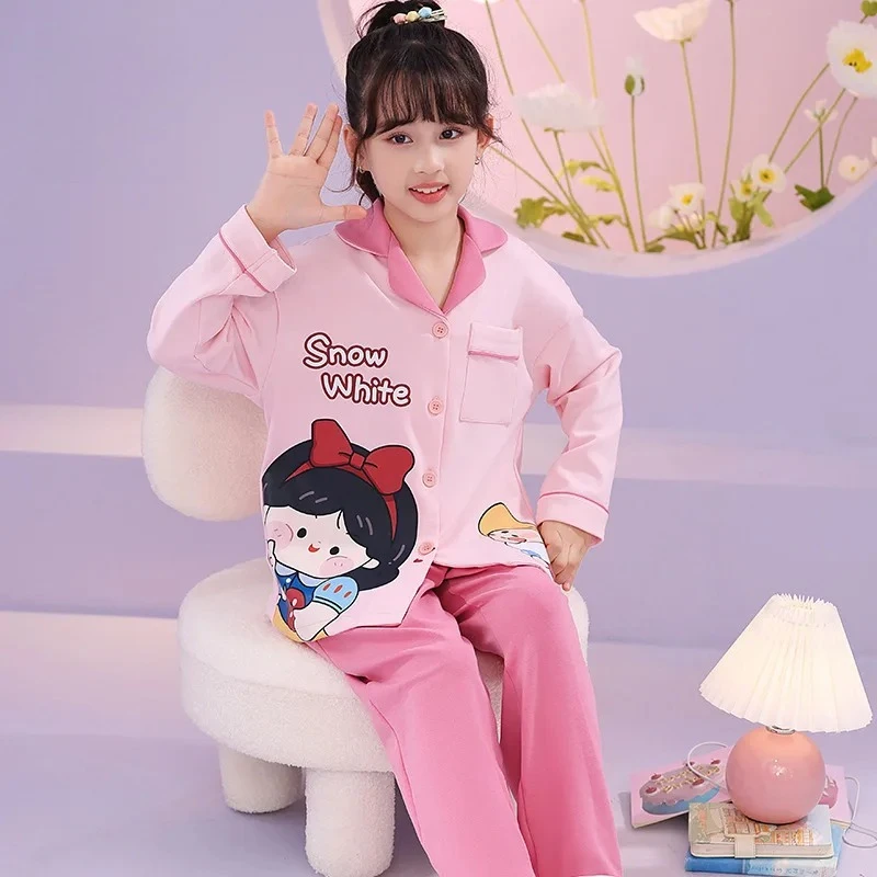 

2025 Snow White Pajama Set, Pure Cotton Long Sleeve Loungewear for Girls & Toddlers Lightweight Sleepwear