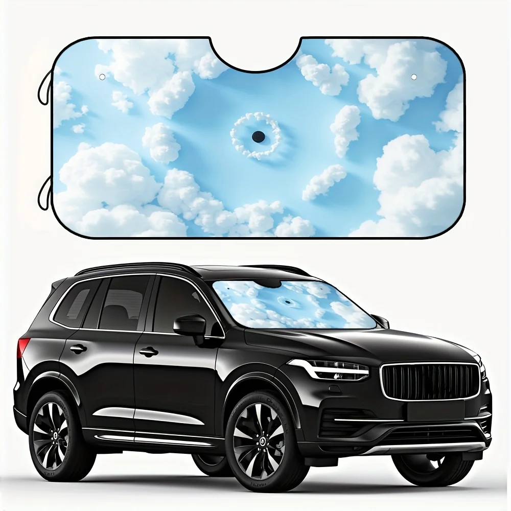 1 قطعة، حماية من الأشعة فوق البنفسجية قابلة للطي السماء الزرقاء والسحب البيضاء ظلة الزجاج الأمامي قناع حامي 4 أكواب شفط سهلة التركيب السيارات #4