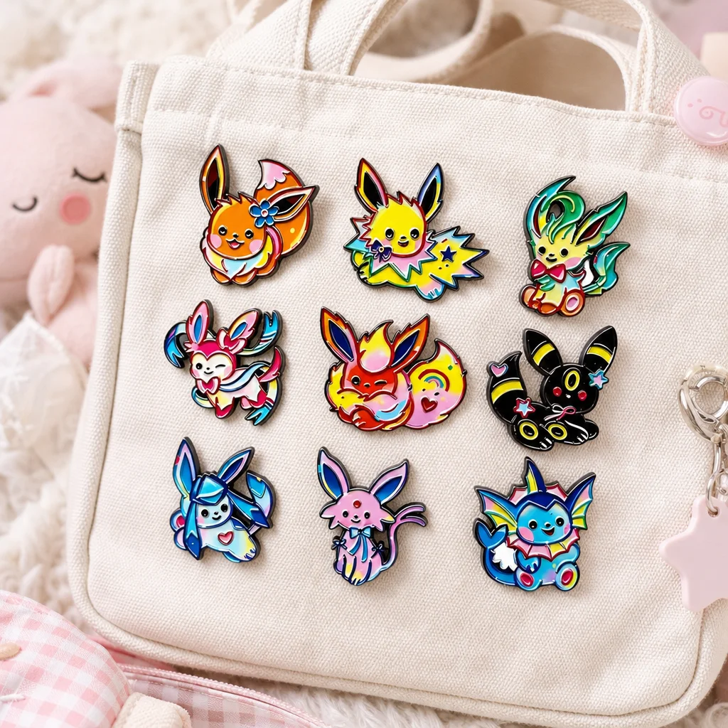 漫画風のカラフルなイーブイ進化バージョンのラペルピンセット。 - Embroidery Reddit のレビューと価格