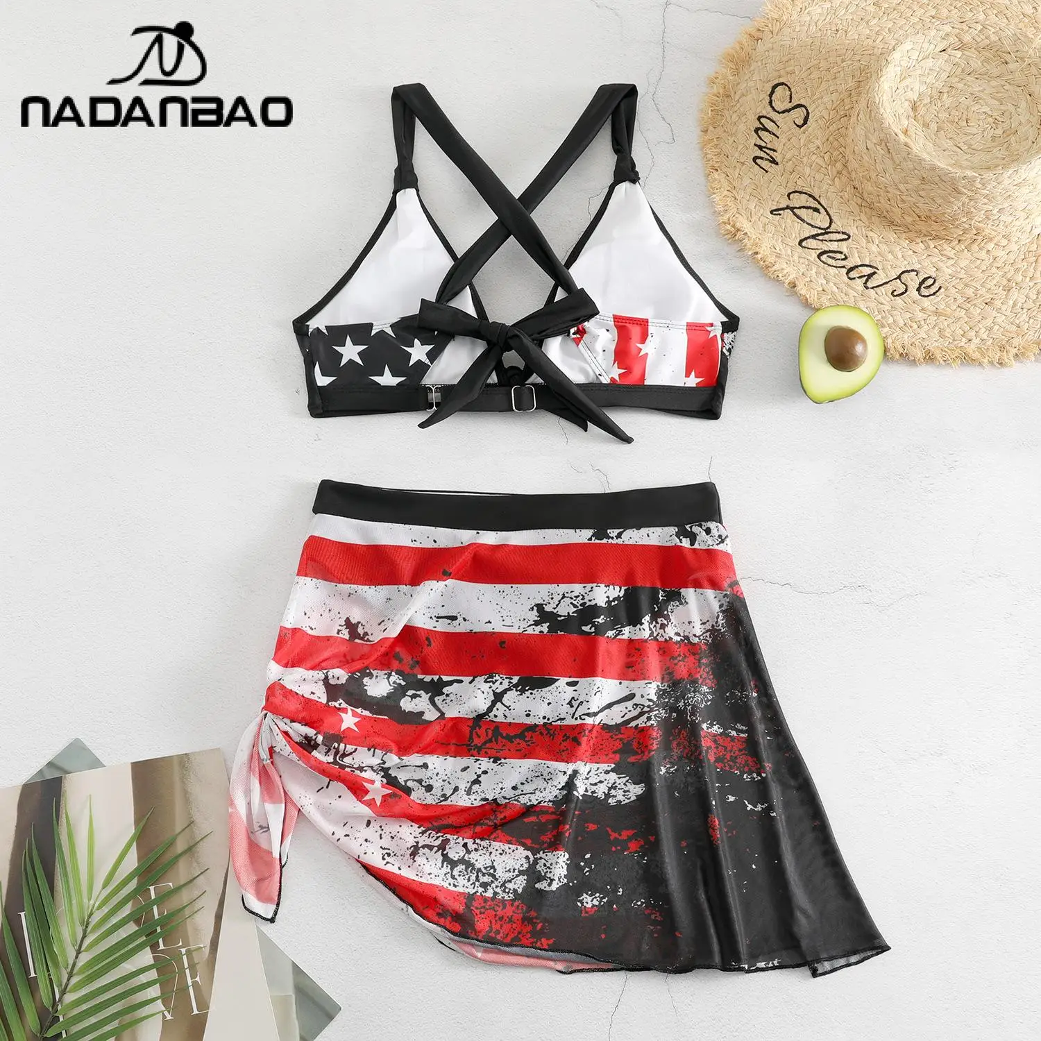 Nadanbao National Flag Print Sexy Bikini Swimsuit Women Independence Day Beach Party Swimwear Bikini Set Female Fashion Bikini