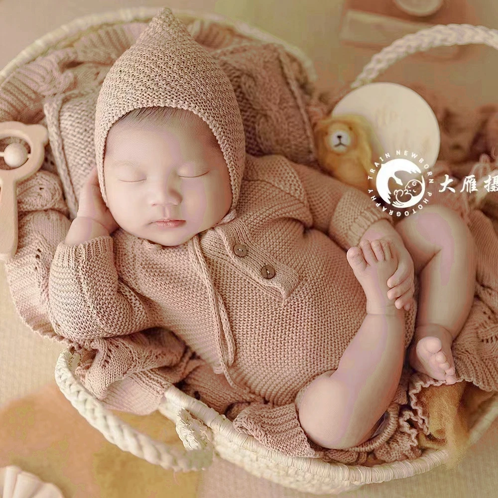 Macrame Baby Blanket Newborn Photography Props Hand-Knitted Layer Stretch Newborn Posing Backdrop Baby Photography Accessories