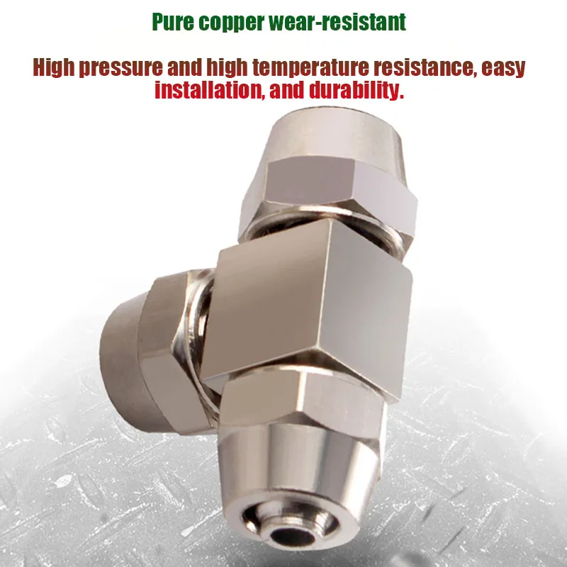 Copper PE T-type Tee Quick Screwing Pneumatic Air Pipe Joint 304 Stainless Steel PE-4/6/8/10/12mm Variable Diameter Pipe Joint