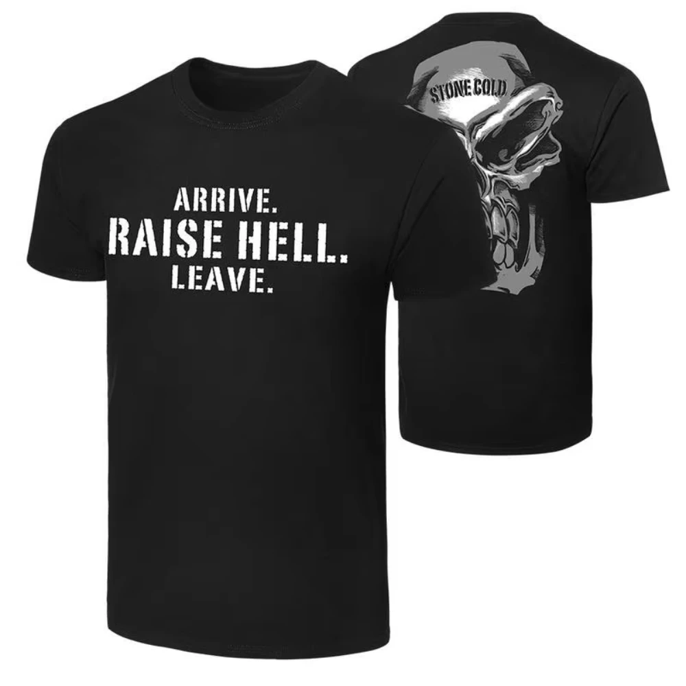 

Stone Cold Arrive Raise Hell Leave футболка с двусторонним принтом мужская летняя футболка с круглым вырезом и короткими рукавами повседневная хлопковая модная футболка с принтом