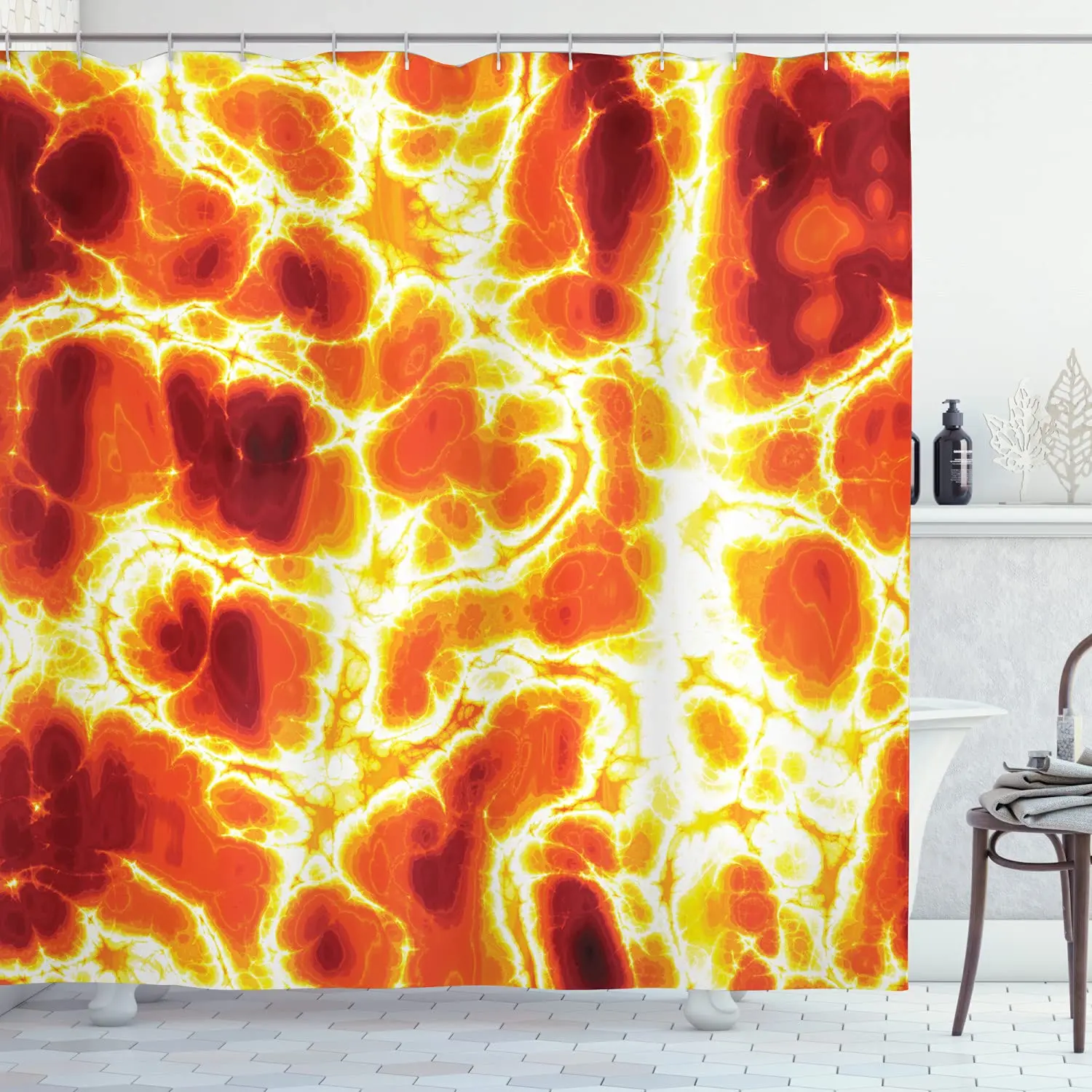 Burnt Orange Shower Curtain,Hot Lava Texture Bursting Volcanic Heated Magma Image Warm Colored, Cloth Fabric Bathroom Decor Sets