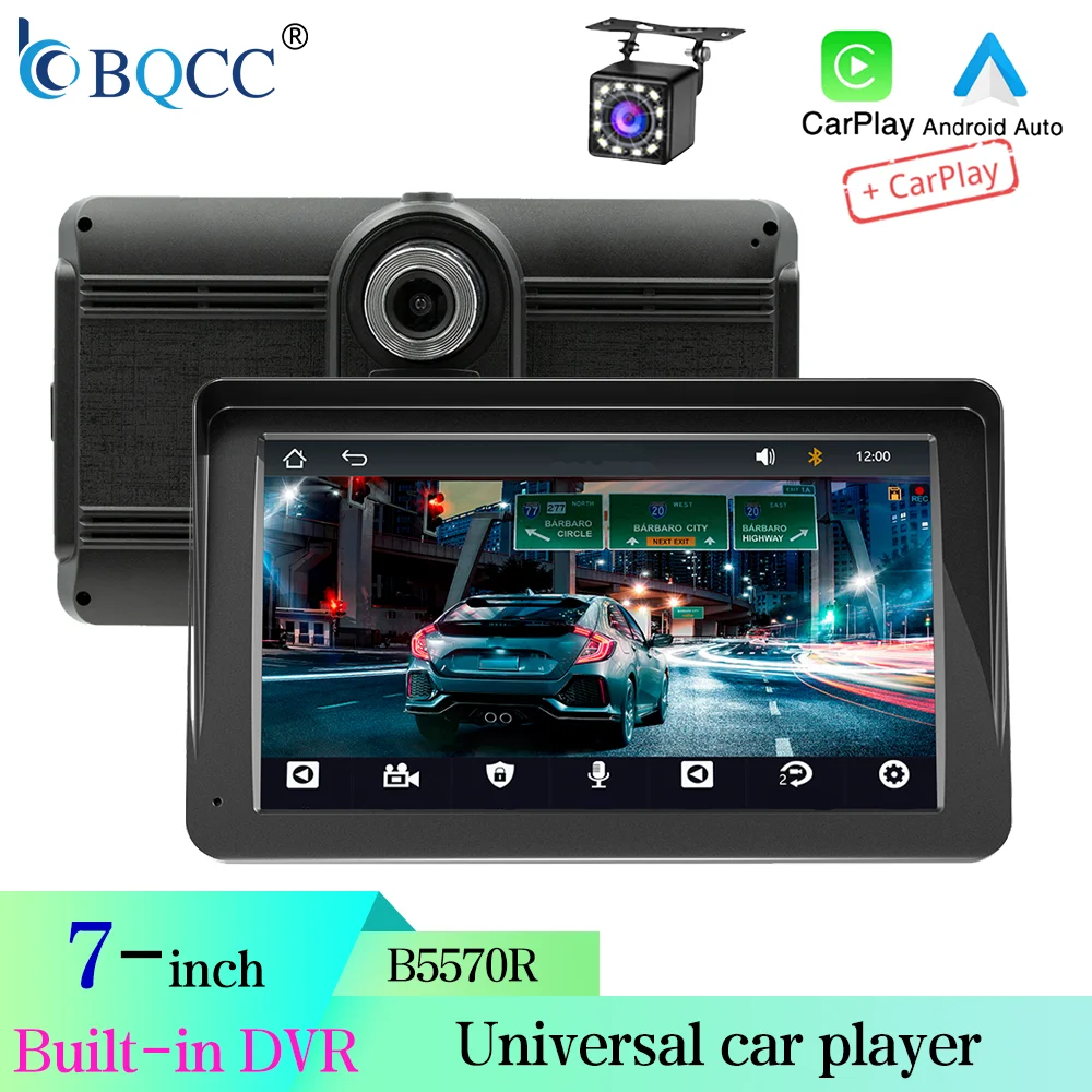 

BQCC 7-дюймовый портативный автомобильный плеер со встроенным записывающим устройством для вождения, беспроводной CarPlay Android Auto FM TF BT, автомобильное радио