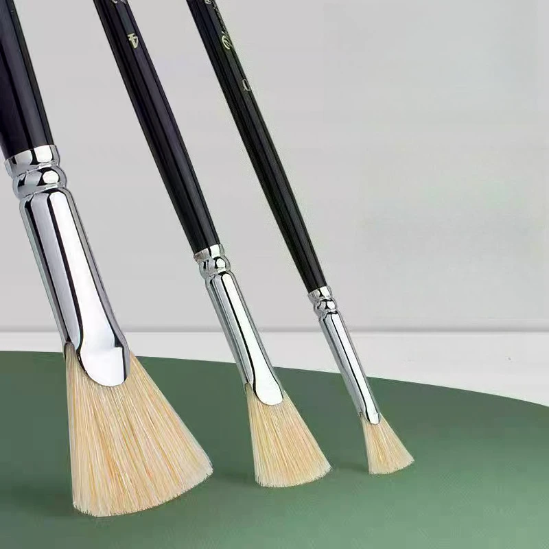 1/3/7/12pcs PHOENIX Art Supplies Pincéis de óleo de cerdas de porco/náilon em forma de leque Pincéis de aquarela de cabo longo para estudantes de arte