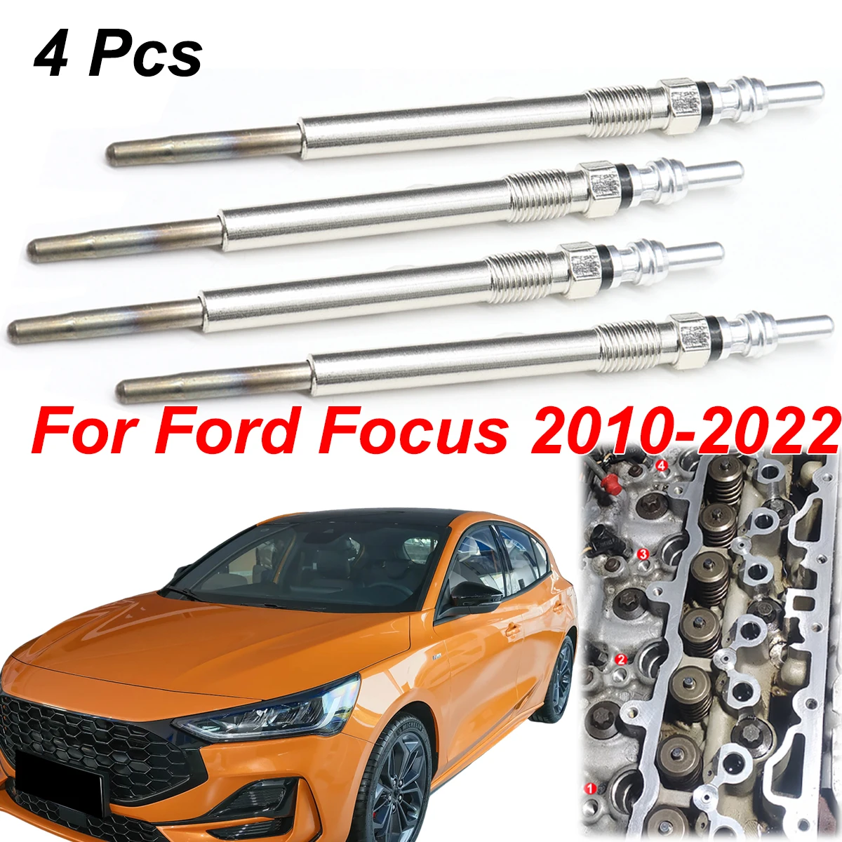 

4PCS Diesel Heater Nickel Plating Glow Plugs 5V 1682276 1703269 For Ford Focus 2010 2011 2012 2013 2014-2022 1.5 1.6 2.0 TDCi