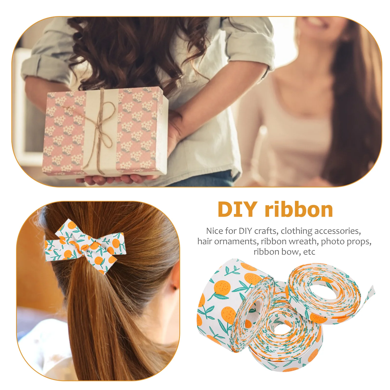 

3 Rolls 5M Each Handmade Hairpin Ribbon Fruit Pattern Skin-Friendly Wedding Birthday Party Decor Diy Craft Accessory