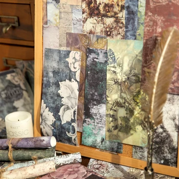 Yoofun 30 arkuszy Vintage cętkowane tekstury papierowy materiał Retro karty kolażu dokument informacyjny do dekoracji dziennika śmieci