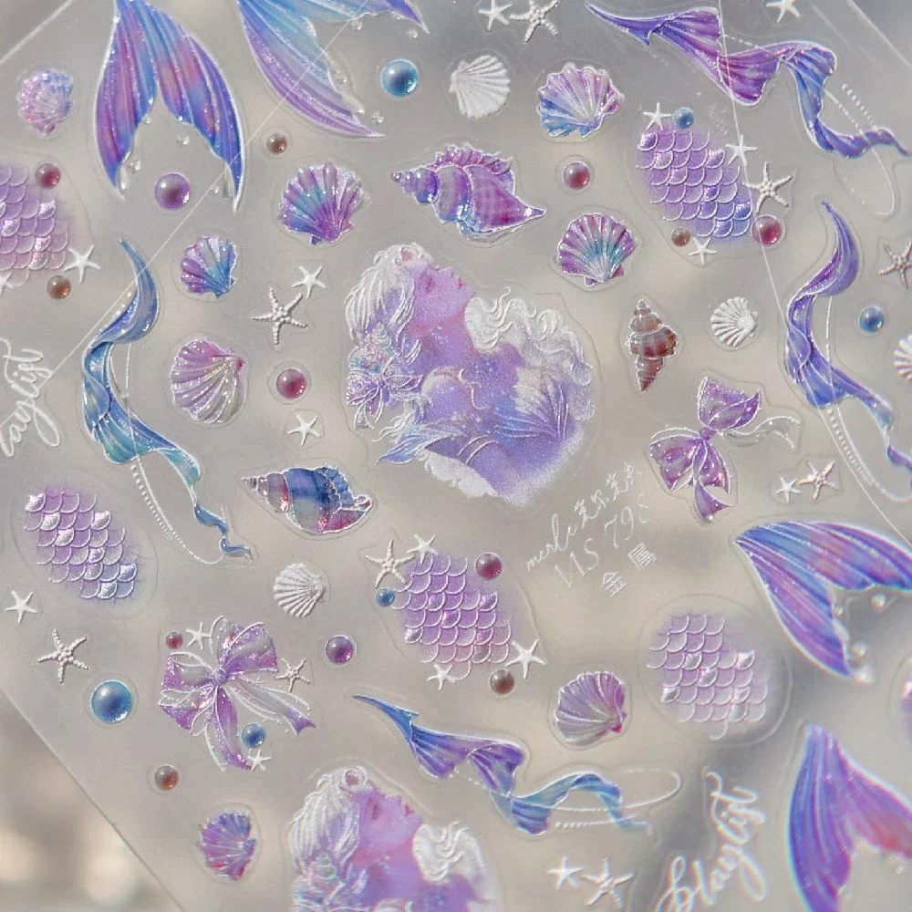 5D 海かわいいクジライルカペンギン海タツノオトシゴ巻貝貝殻ヒトデカニホタテネイルアートステッカーマニキュアデカール DIY