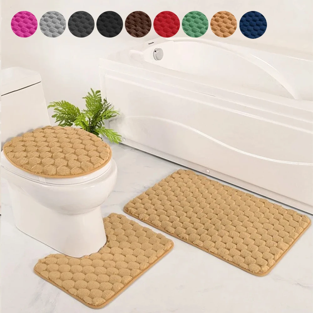 

Absorbent Fluffy Pattern Toilet Mat Door Mat Soft Mats U-shaped Non-slip Carpet Can Wash Strip Carpet 3PCS Alfombrilla De Baño