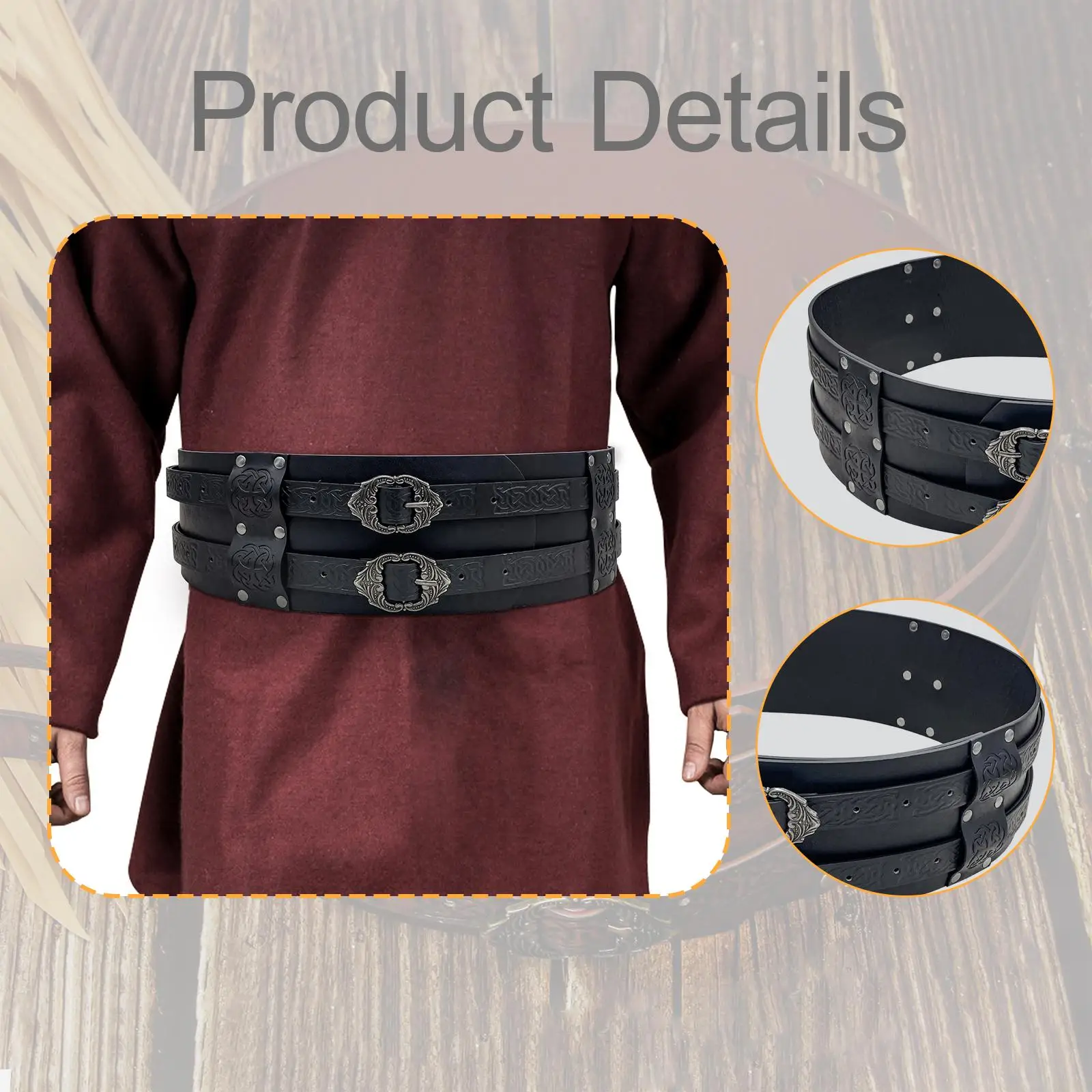 Medieval Waist Belt Costume Accessory Cosplay Accessories PU Leather for Theme Party Role Play Fancy Dress Stage Show Holiday