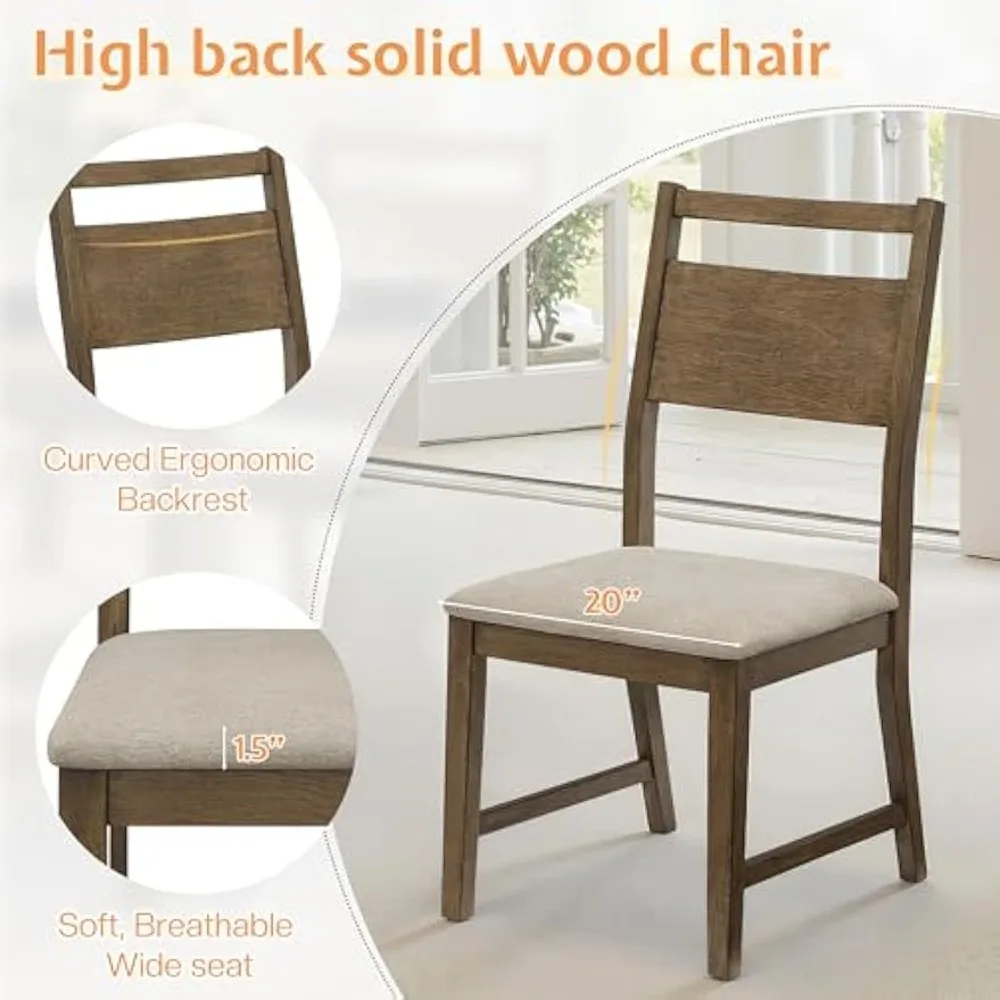 طقم طاولة طعام مستديرة من الخشب الصلب مقاس 46 بوصة لـ 4 أشخاص، 5 قطع من أثاث المطبخ وغرفة الطعام في منتصف القرن مع كراسي مبطنة، Space-Savi