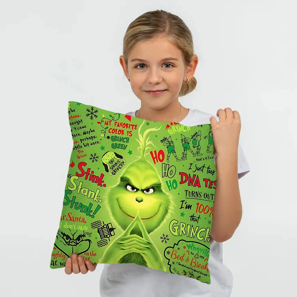 غطاء الوسادة الأخضر كيس وسادة مربع الطباعة أريكة السرير غرفة ديكور غرفة مكتب المنزل واقية المخدة The-grinchs-P