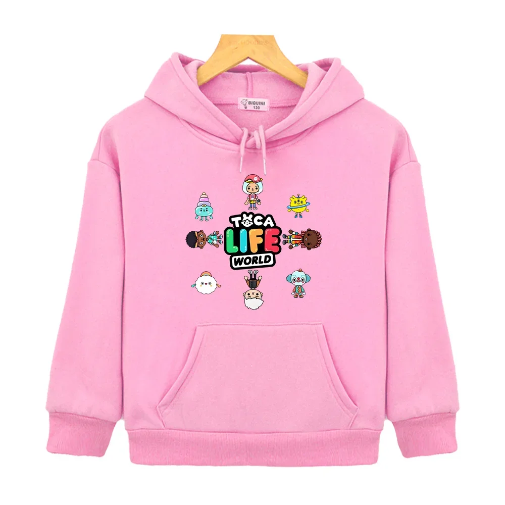 Toca Life World Hoodies Autumn Children Kawaii Cartoon Sweatshirt with Pocket Long Sleeve Cute Graphic Pullovers Boys Girls Tops