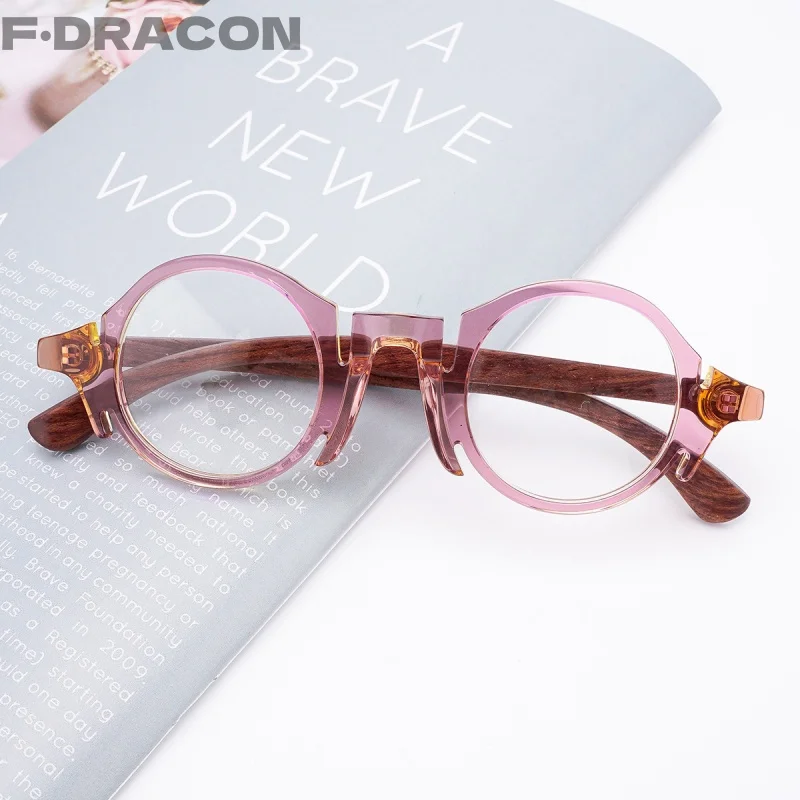 

Board Eyeglass New Retro Round Women's Eyeglass Frame With Wooden Legs And Optical Prescription Frame Made Of Sheet Metal 1767