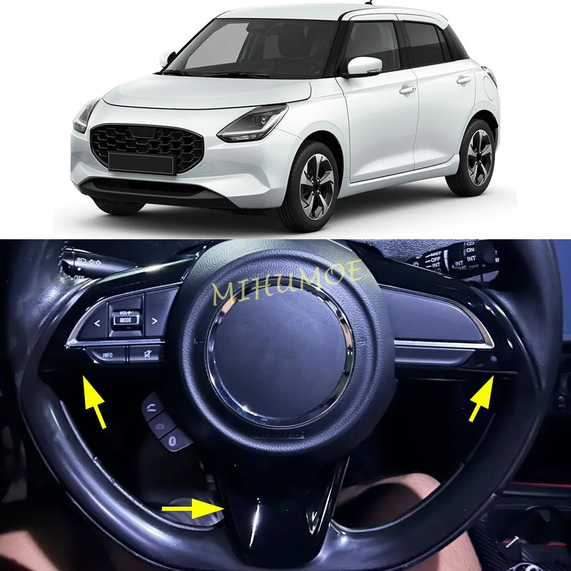 

Steering Wheel Button Panel Cover Trim For Suzuki Swift 2024 2025 Glossy Black Car Sticker Accessories